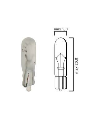 Schema lampadina con attacco in vetro  W2x4,6d 12V 1,2W T5 opaca per quadro strumenti