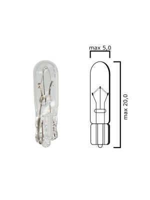 Bulb glass wedge base W2x4,6d 12V 2W T5 - Pack of 5 pcs