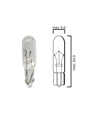 Bulb glass wedge base W2x4,6d 24V 1W T5 - Pack of 5 pcs