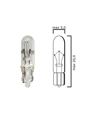 Bulb glass wedge base W2x4,6d 24V 30mA T5 - Pack of 5 pcs