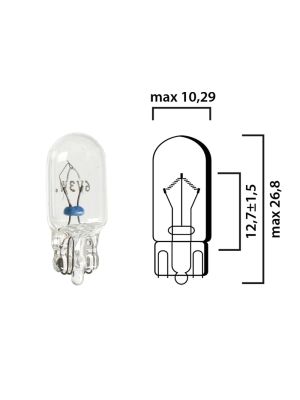Bulb glass wedge base W2,1x9,5d 6V 3W T10 - Pack of 5 pcs