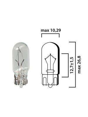 Bulb glass wedge base W2,1x9,5d 12V 3W T10 - Pack of 5 pcs