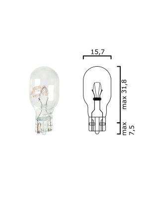 Schema lampadina con attacco in vetro W2,1x9,5d 13V 6CP T15 per illuminazione auto
