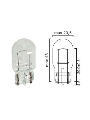 Bulb glass wedge base W3x16d 12V 21W T20 - Pack of 5 pcs