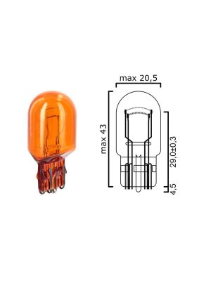 Bulb glass wedge base W3x16q 12V 21/5W T20 amber - Pack of 5 pcs 