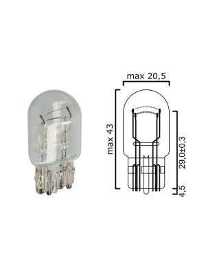 Bulb glass wedge base W3x16q 12V 21/5W T20 - Pack of 5 pcs 