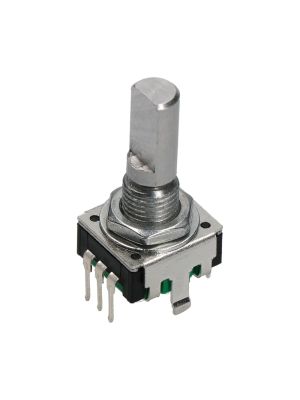 Encoder di ricambio con tasto a pressione per apparecchiature elettroniche. Dimensioni: 12,4x13,4x26,5h mm - 12 ppr - 12 fermi