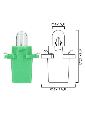 Schema of instrument cluster bulb B8,7d 12V 2W with green socket
