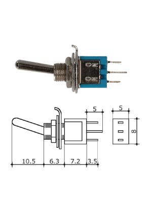 Interruttore / Deviatore a levetta DPDT ON-ON con 3 pin (8x5mm)