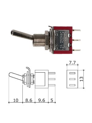 Interruttore / Deviatore a levetta SPDT ON-ON con 3 pin (13x7,7mm)