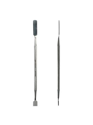 Spudger with long, flat, rounded tip and with scraper tip