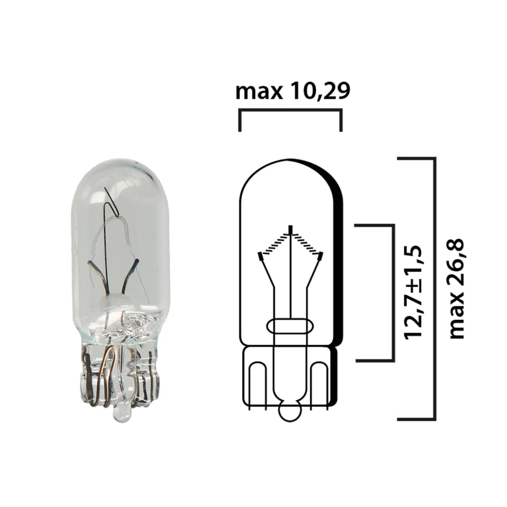 10x Glass Base Lamp W5W 12V/5W W2, 1x9, 5d Narva loose packaging #17177
